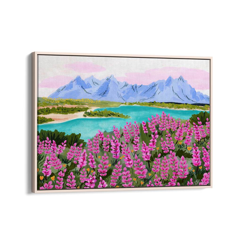 Vestrahorn, landscape paintings by Sarah Gesek showcase vibrant flowers and serene mountains, perfect for elegant decor.