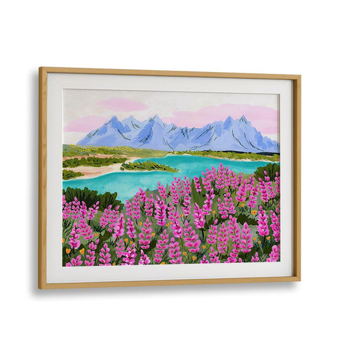 Vestrahorn, landscape paintings in vibrant colors by Sarah Gesek, framed to enhance any modern space.