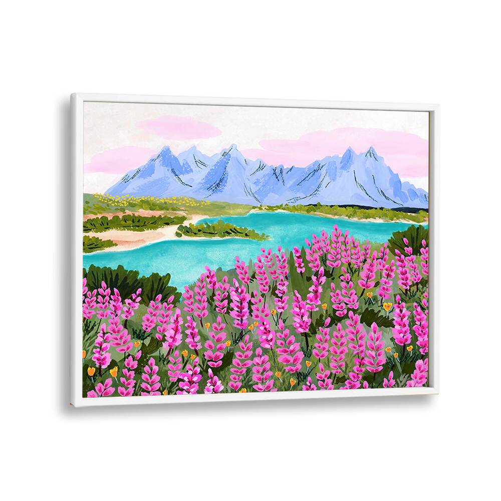 Vestrahorn, landscape paintings by Sarah Gesek feature vibrant flowers and serene mountains, enhancing any space.