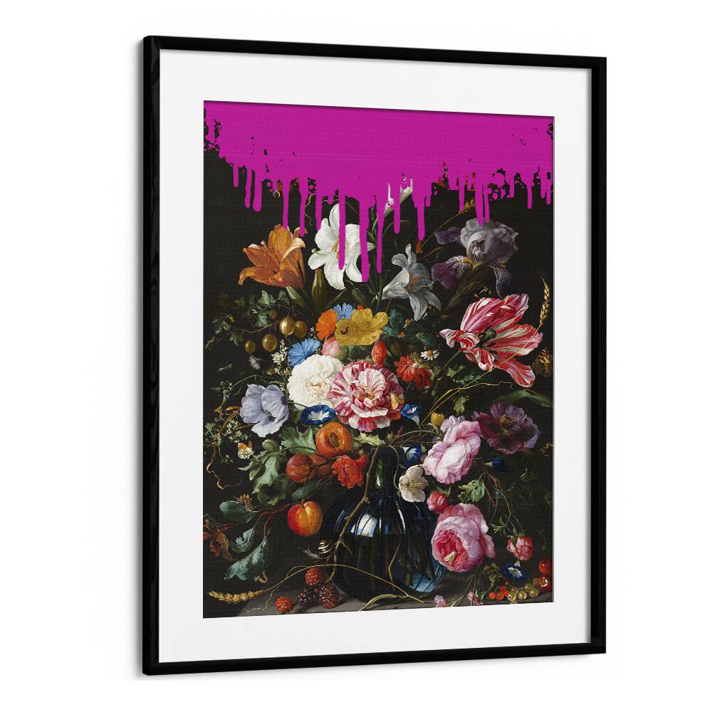 Stunning Vintage Botanical, Altered Art Prints by The Art Concept, featuring a colorful floral arrangement in a black frame.