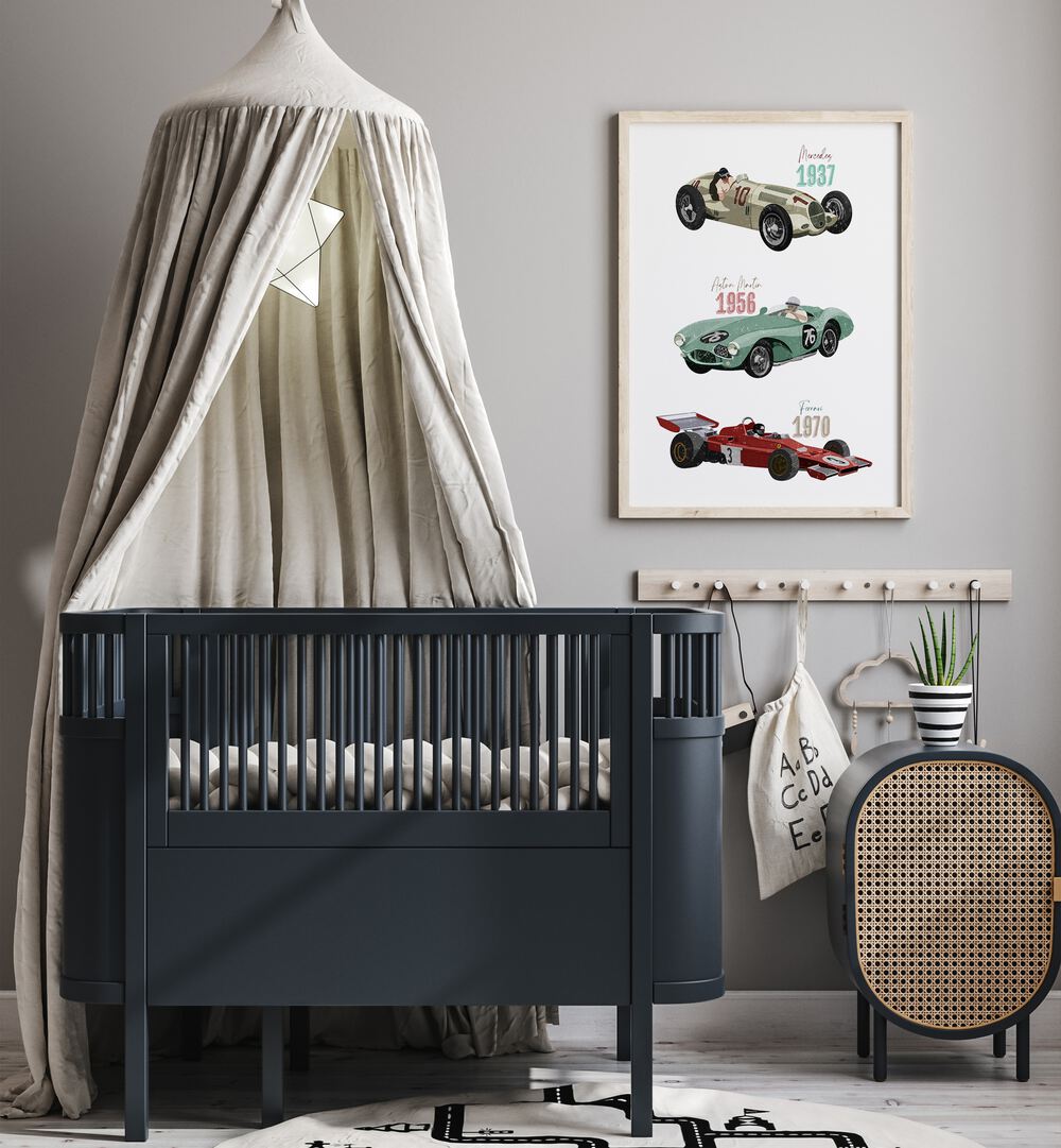 Transform your child's space with Goed Blauw's VINTAGE RACE CARS, KIDS ROOM PAINTINGS featuring iconic racing cars.