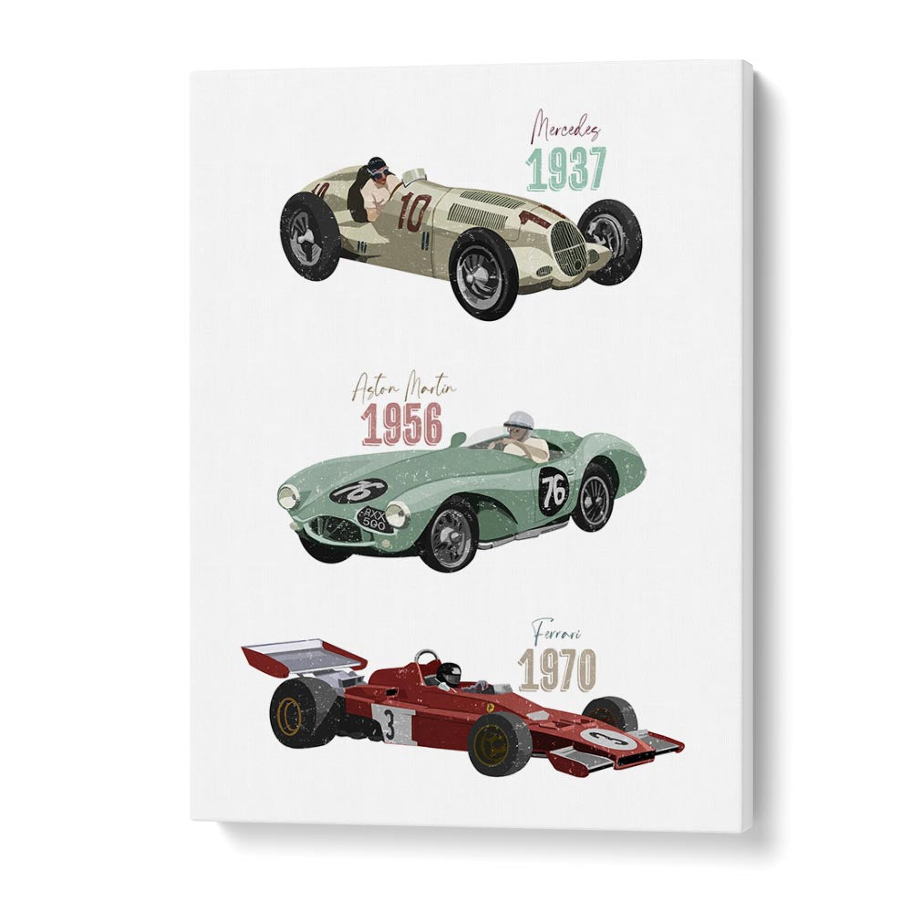 Captivating VINTAGE RACE CARS, KIDS ROOM PAINTINGS by Goed Blauw, perfect for igniting a racing adventure in your child's room.