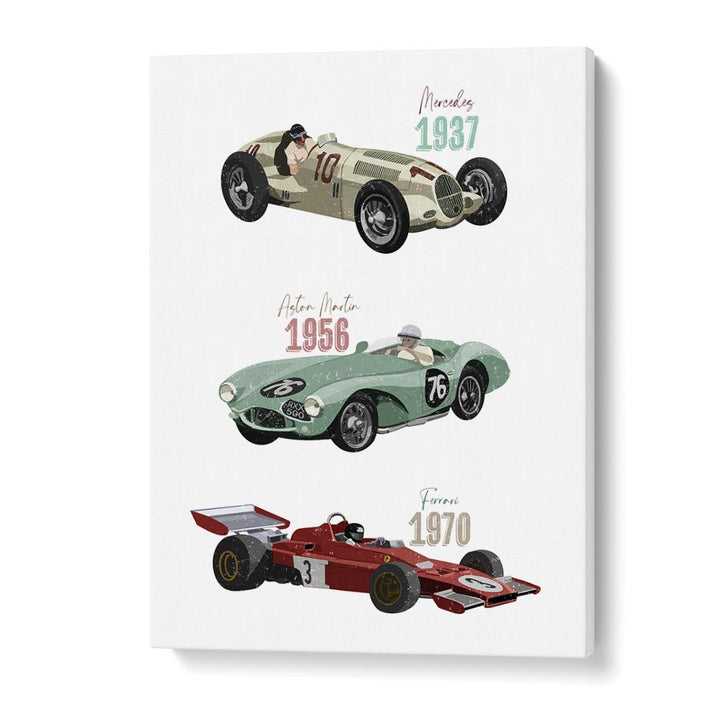 Captivating VINTAGE RACE CARS, KIDS ROOM PAINTINGS by Goed Blauw, perfect for igniting a racing adventure in your child's room.