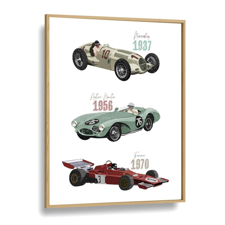 Elevate your child's space with VINTAGE RACE CARS, KIDS ROOM PAINTINGS by Goed Blauw, featuring iconic racing cars.