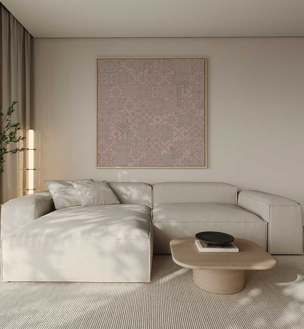 VINTAGE TILE PATTERN CLASH SOFT PINK , PATTERN ART PRINTS
