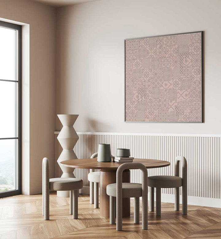 VINTAGE TILE PATTERN CLASH SOFT PINK , PATTERN ART PRINTS