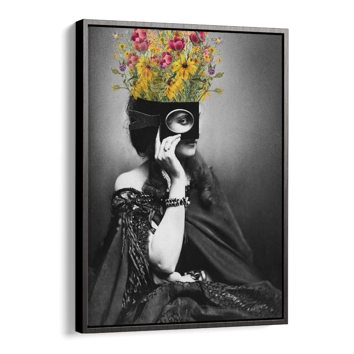 VINTAGE WOMAN WITH FLOWERS, ALTERED ART PRINTS showcase timeless elegance with vibrant blooms atop a classic portrait.
