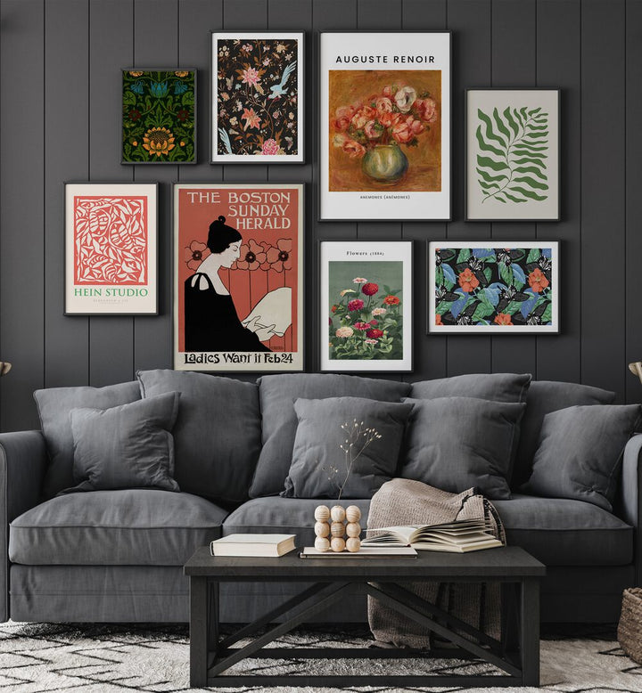 Transform your space with the Vintage Botanicals Gallery Wall, perfect for enhancing living room aesthetics.
