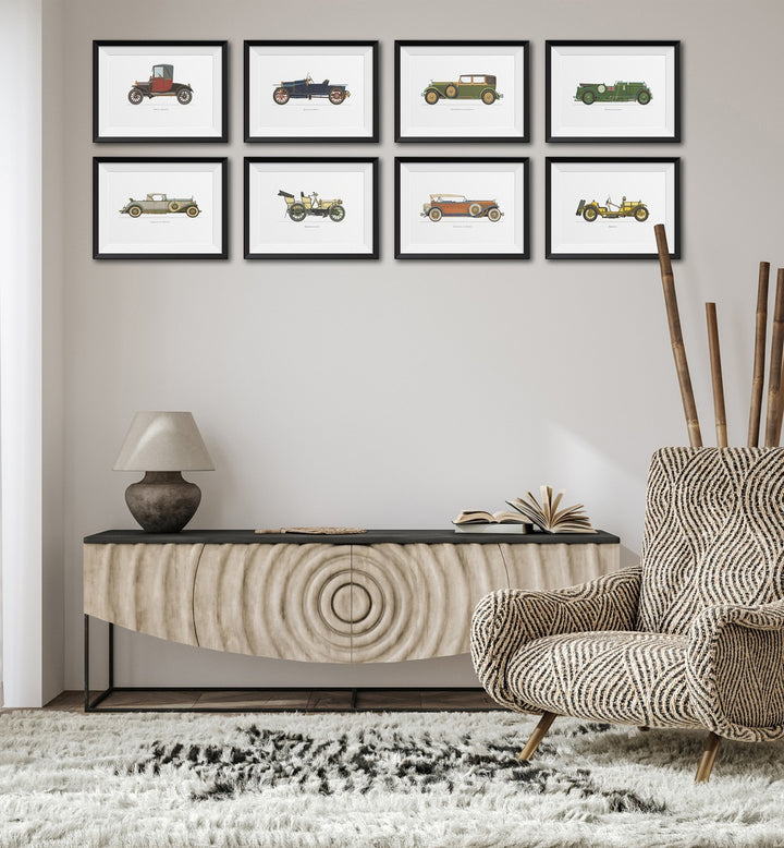Vintage Car Collection Vol II Gallery Wall showcases elegant framed cars, perfect for gallery walls in any stylish space.