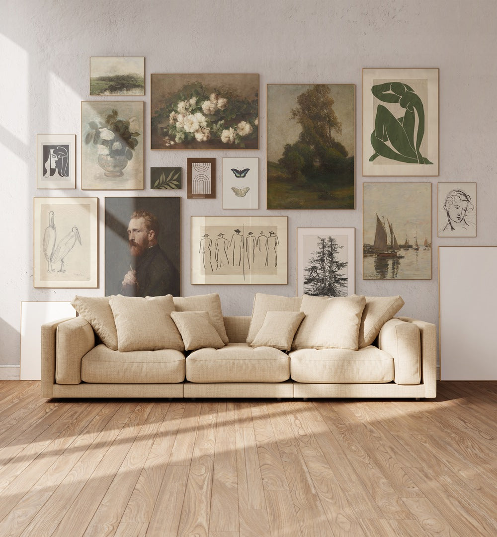Transform your living room with our Vintage Gallery Wall, featuring timeless framed art prints for stylish gallery walls.