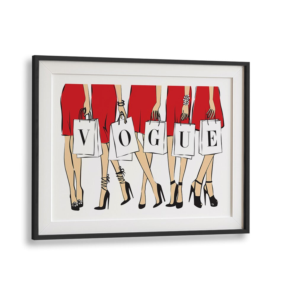 Stylish VOGUE GIRLS, FASHION POSTERS by Martina featuring elegant figures in red dresses, perfect for modern decor.