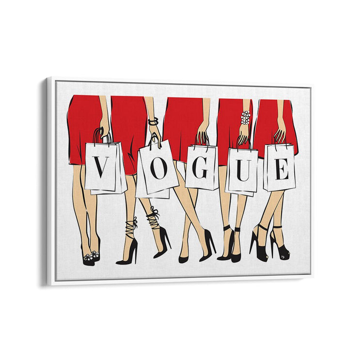 VOGUE GIRLS, FASHION POSTERS showcase chic elegance with stylish figures in red dresses, perfect for modern decor.