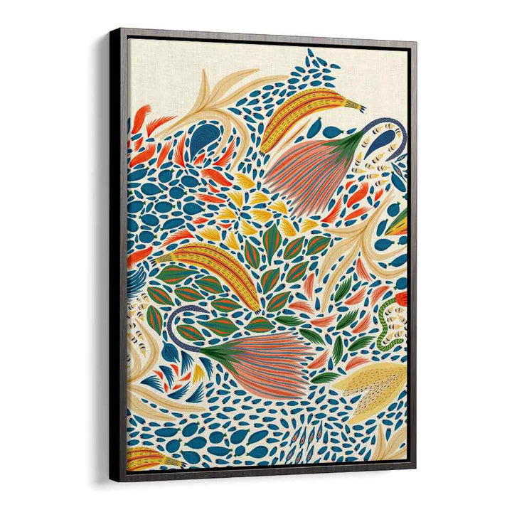 VYLDA, FLORAL FLOWER PAINTINGS showcase vibrant botanical art in a sleek black floater frame, perfect for any decor.