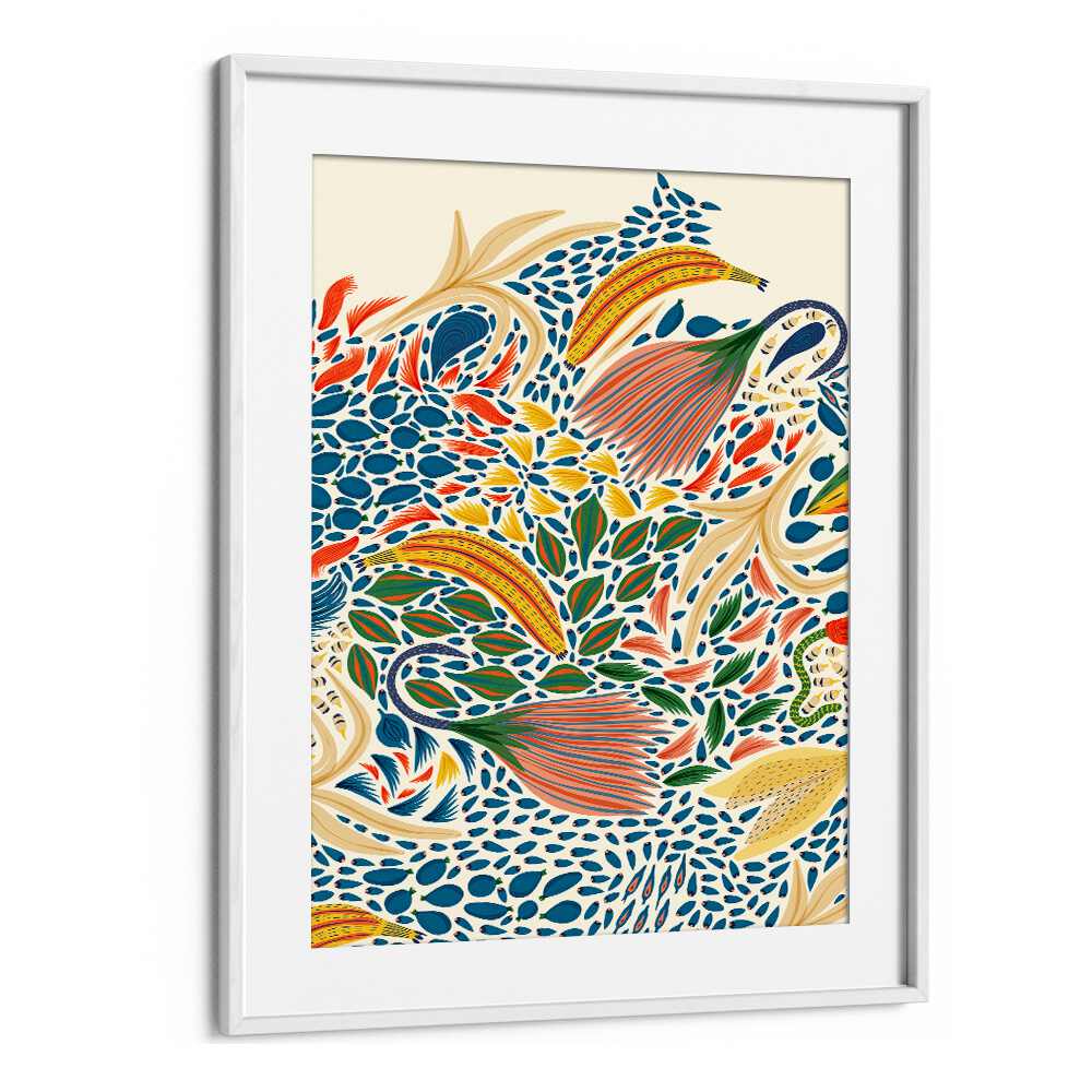 VYLDA, FLORAL FLOWER PAINTINGS in a white frame, showcasing vibrant botanical art for your living space.