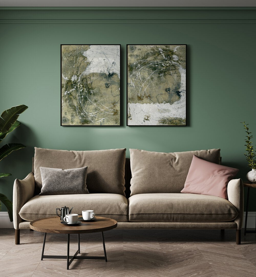 WABI-SABI SET, SET OF 2 PAINTINGS, featuring abstract artworks that celebrate beauty in imperfection and simplicity.