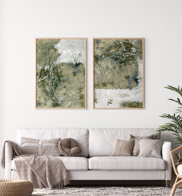 WABI-SABI SET, SET OF 2 PAINTINGS showcasing abstract art that celebrates beauty in imperfection and simplicity.