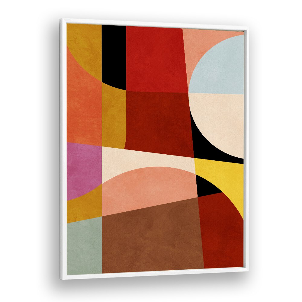 Vibrant "Warm Colors Bauhaus Geometry II," an abstract painting that transforms spaces with bold geometric shapes.