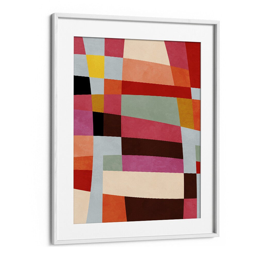 Warm Colors Geometry IV, abstract paintings showcasing vibrant hues in a modern frame, perfect for any space.