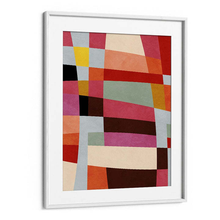 Warm Colors Geometry IV, abstract paintings showcasing vibrant hues in a modern frame, perfect for any space.