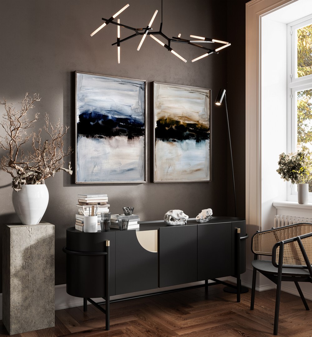 Stunning WATERCOLOURS ABSTRACTION SET, SET OF 2 PAINTINGS enhances modern decor with vibrant colors and abstract designs.