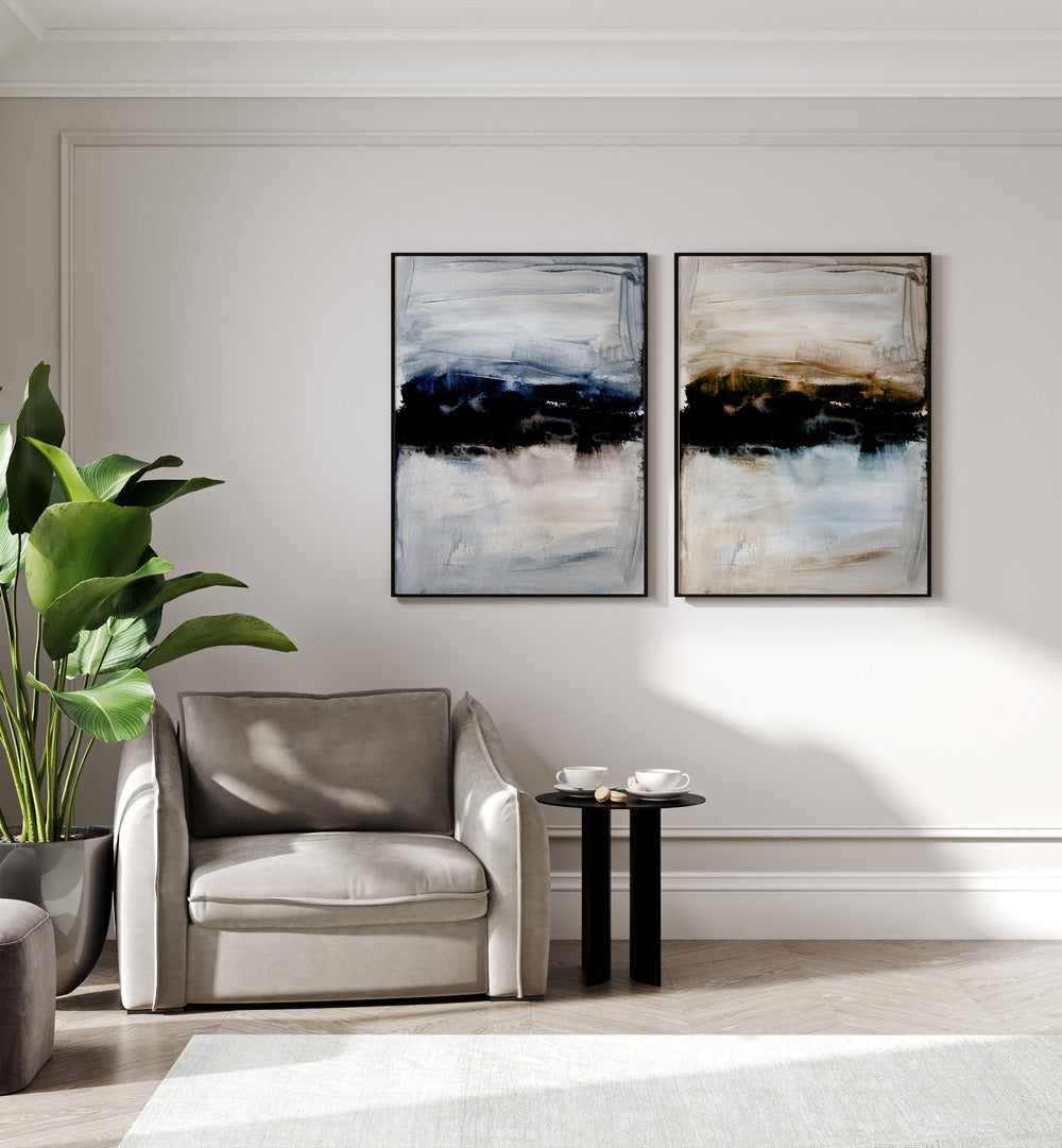 Enhance your decor with the WATERCOLOURS ABSTRACTION SET, SET OF 2 PAINTINGS featuring vibrant, modern designs.