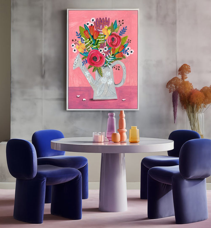 Vibrant WATERING CAN WITH FLOWERS, FLORAL FLOWER PAINTINGS by Caroline Bonne Müller, perfect for enhancing your space.