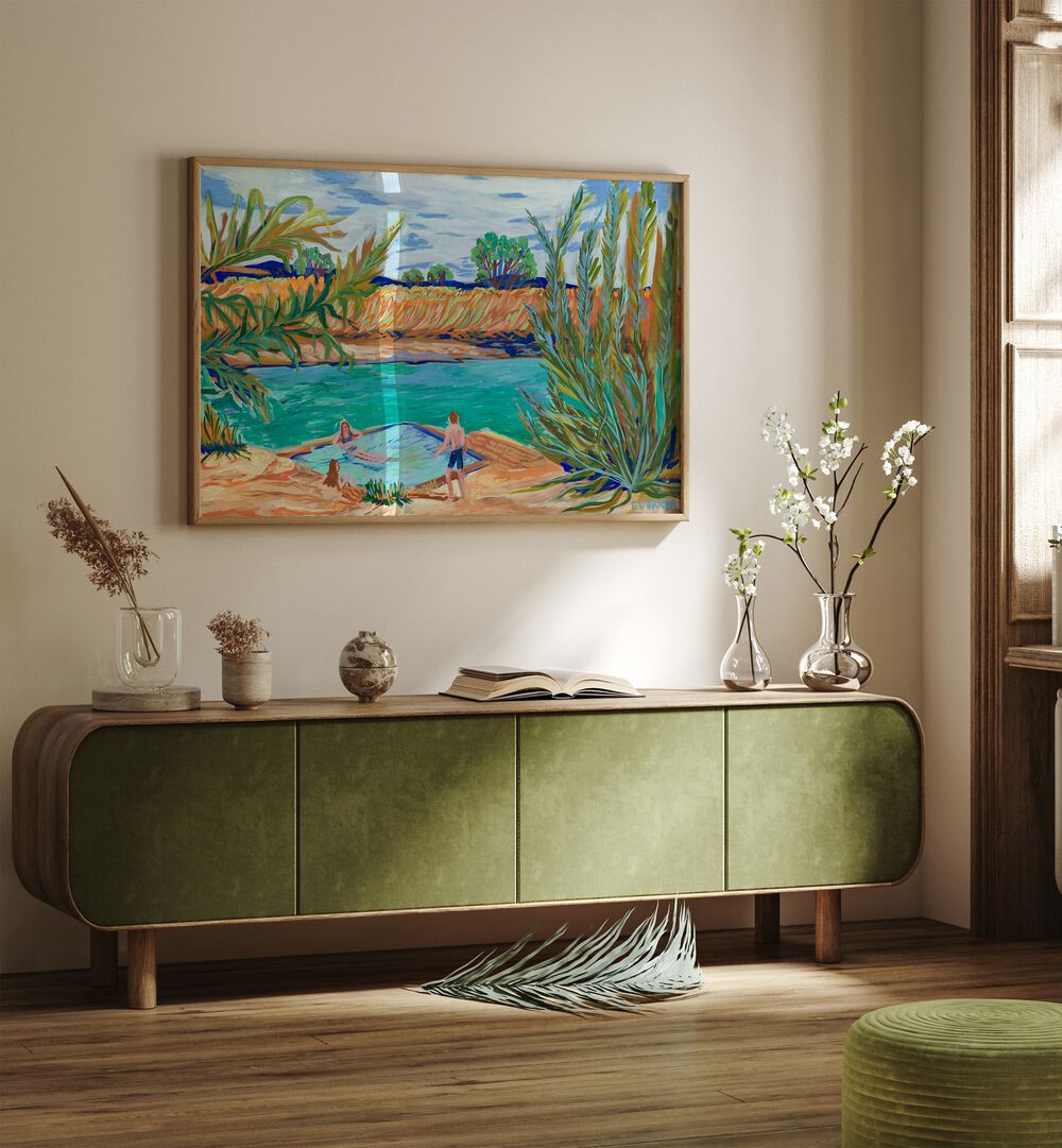 Bright living room featuring WATERSIDE, LANDSCAPE PAINTINGS, enhancing tranquility with nature-inspired decor.