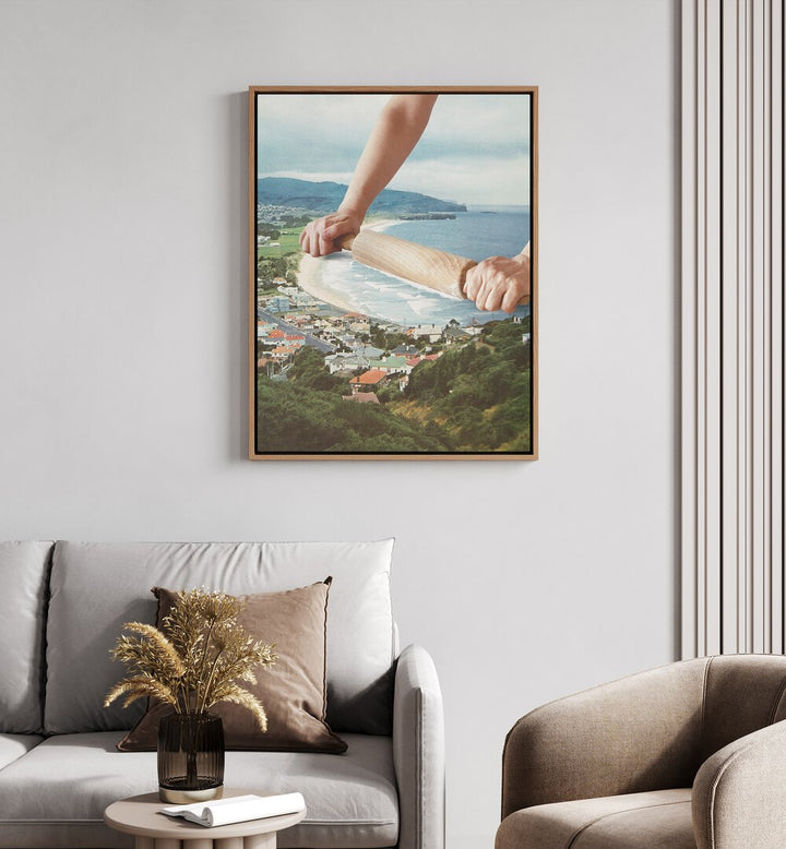 WAVES ROLLER, SURREAL ART PRINTS displayed in a stylish living room, showcasing dreamlike artistry by Vertigo Artography.