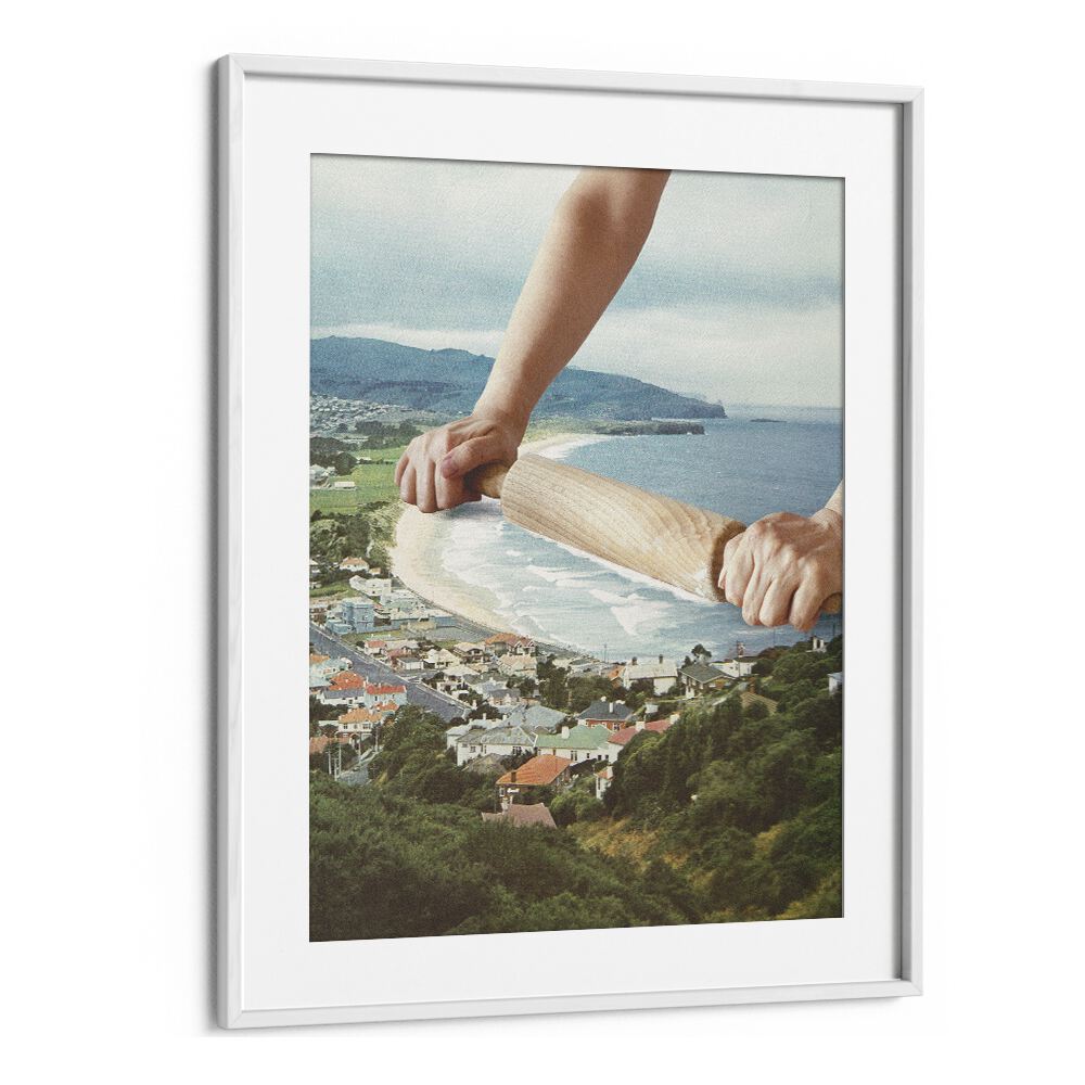 Waves Roller, Surreal Art Prints by Vertigo Artography, features dreamlike coastal imagery in a stunning white frame.