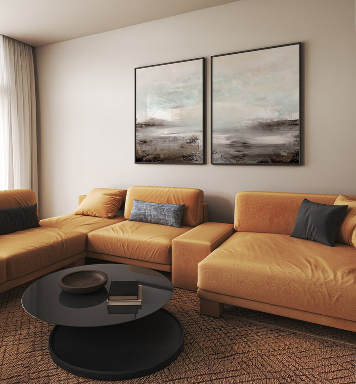 Elevate your space with the WAVES SET, SET OF 2 PAINTINGS, showcasing serene abstract ocean waves.