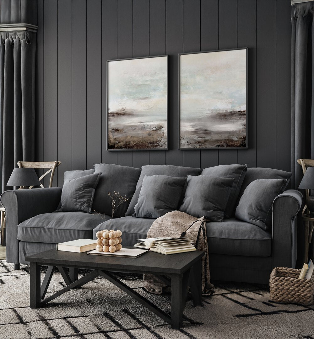 Transform your space with the WAVES SET, SET OF 2 PAINTINGS, featuring tranquil abstract ocean waves.