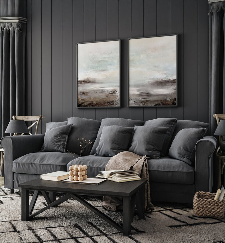 Transform your space with the WAVES SET, SET OF 2 PAINTINGS, featuring tranquil abstract ocean waves.