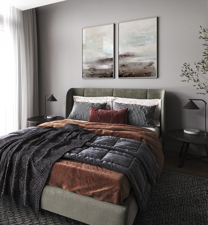 Elevate your space with the WAVES SET, SET OF 2 PAINTINGS, showcasing serene abstract ocean wave art.