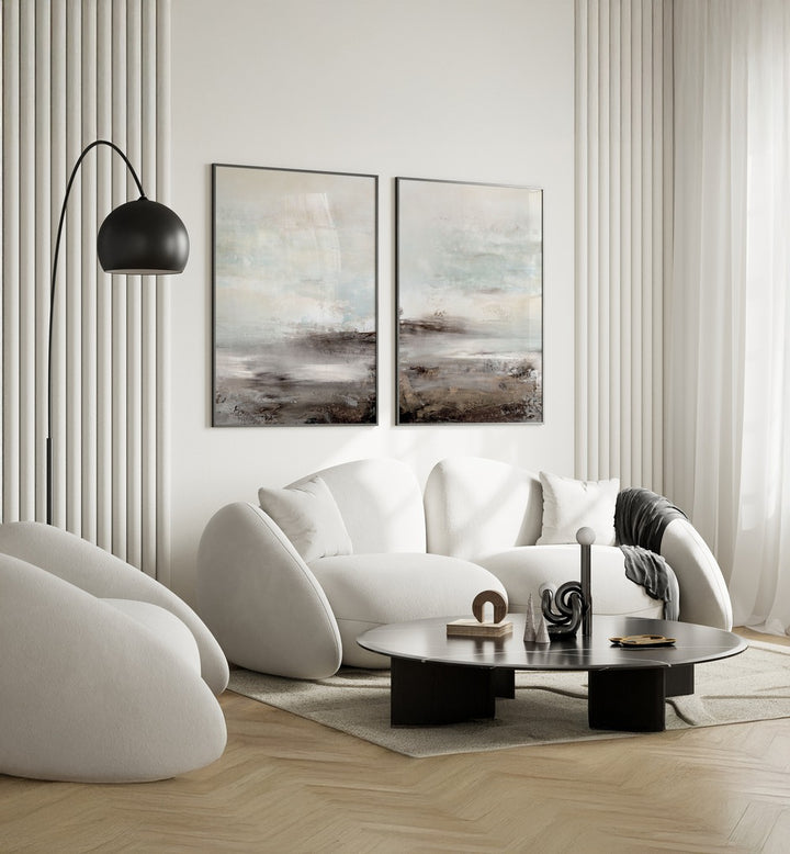 WAVES SET, SET OF 2 PAINTINGS enhances home decor with serene abstract ocean wave designs. Perfect for coastal elegance.