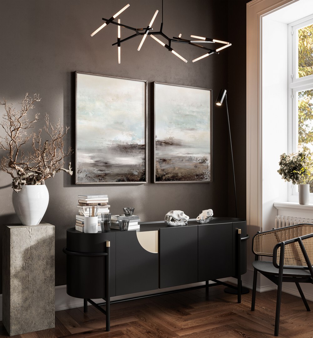 Enhance your decor with the WAVES SET, SET OF 2 PAINTINGS, showcasing serene, abstract ocean wave art.