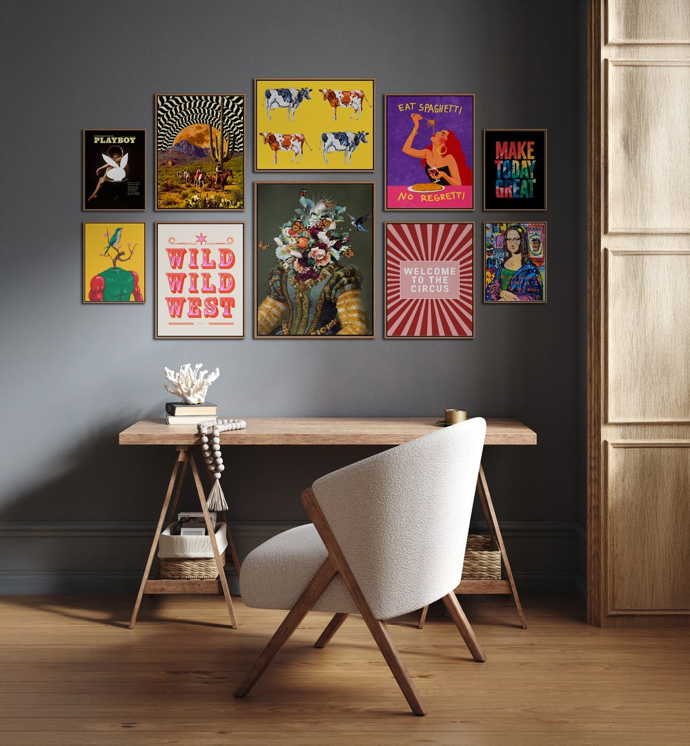 Vibrant WELCOME TO THE CIRCUS GALLERY, GALLERY WALLS showcasing eclectic art pieces energizing modern spaces.