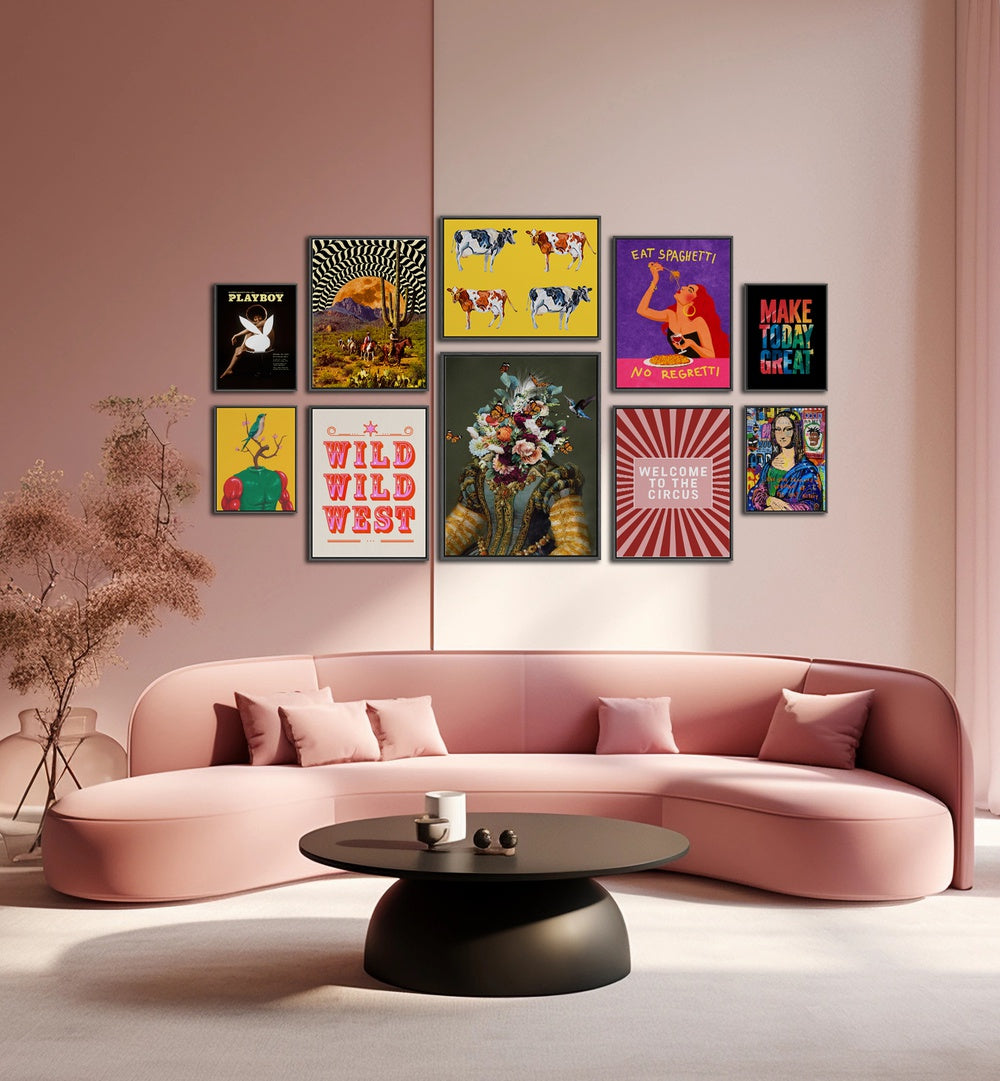 Vibrant WELCOME TO THE CIRCUS GALLERY, GALLERY WALLS featuring eclectic framed art for a lively modern space.