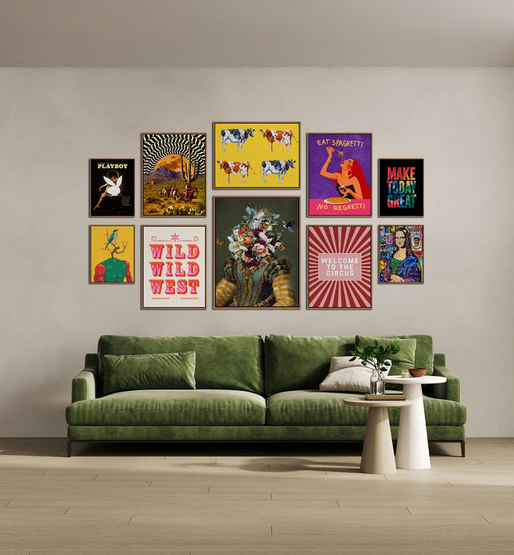 Vibrant WELCOME TO THE CIRCUS GALLERY , GALLERY WALLS showcasing eclectic framed art for modern living spaces.