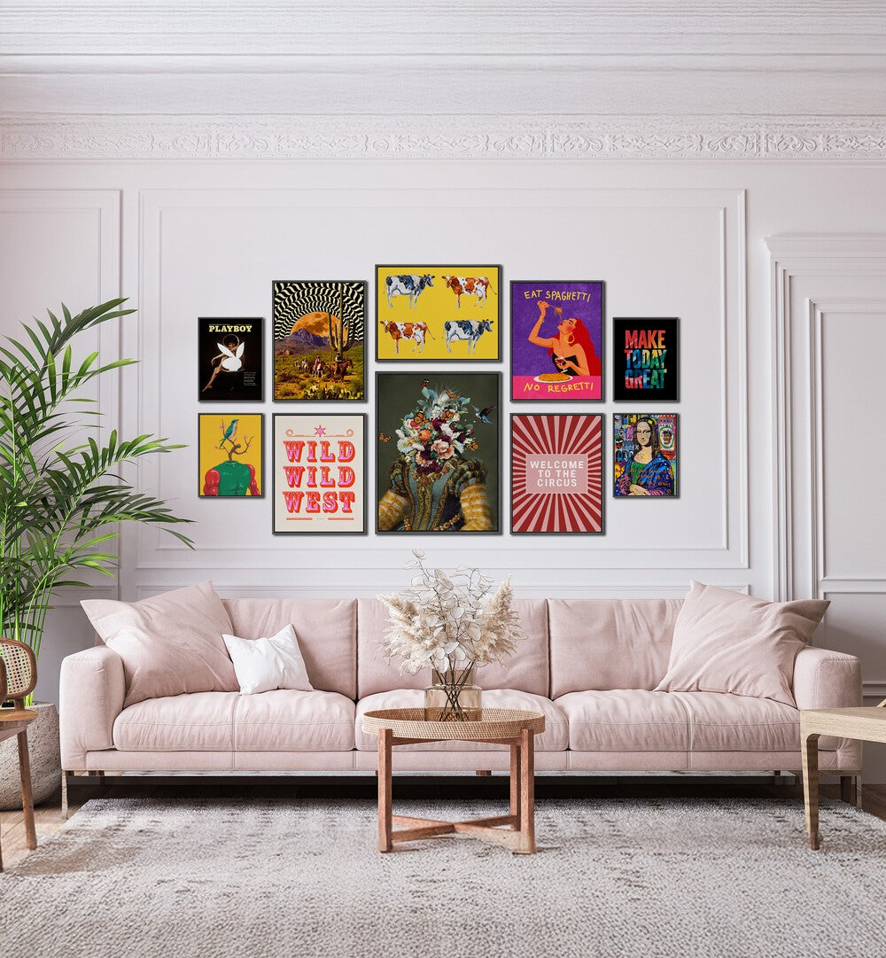 Vibrant WELCOME TO THE CIRCUS GALLERY, GALLERY WALLS showcase modern art for a lively living space.