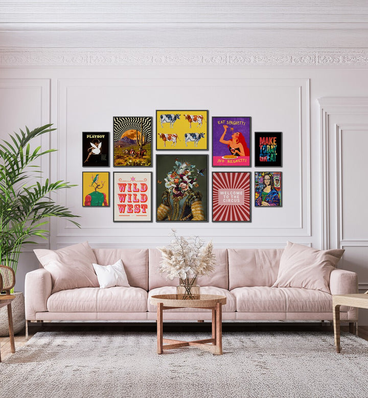Vibrant WELCOME TO THE CIRCUS GALLERY, GALLERY WALLS showcase modern art for a lively living space.