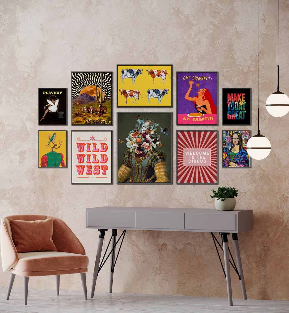 Vibrant WELCOME TO THE CIRCUS GALLERY, GALLERY WALLS enrich any space with eclectic framed art pieces.