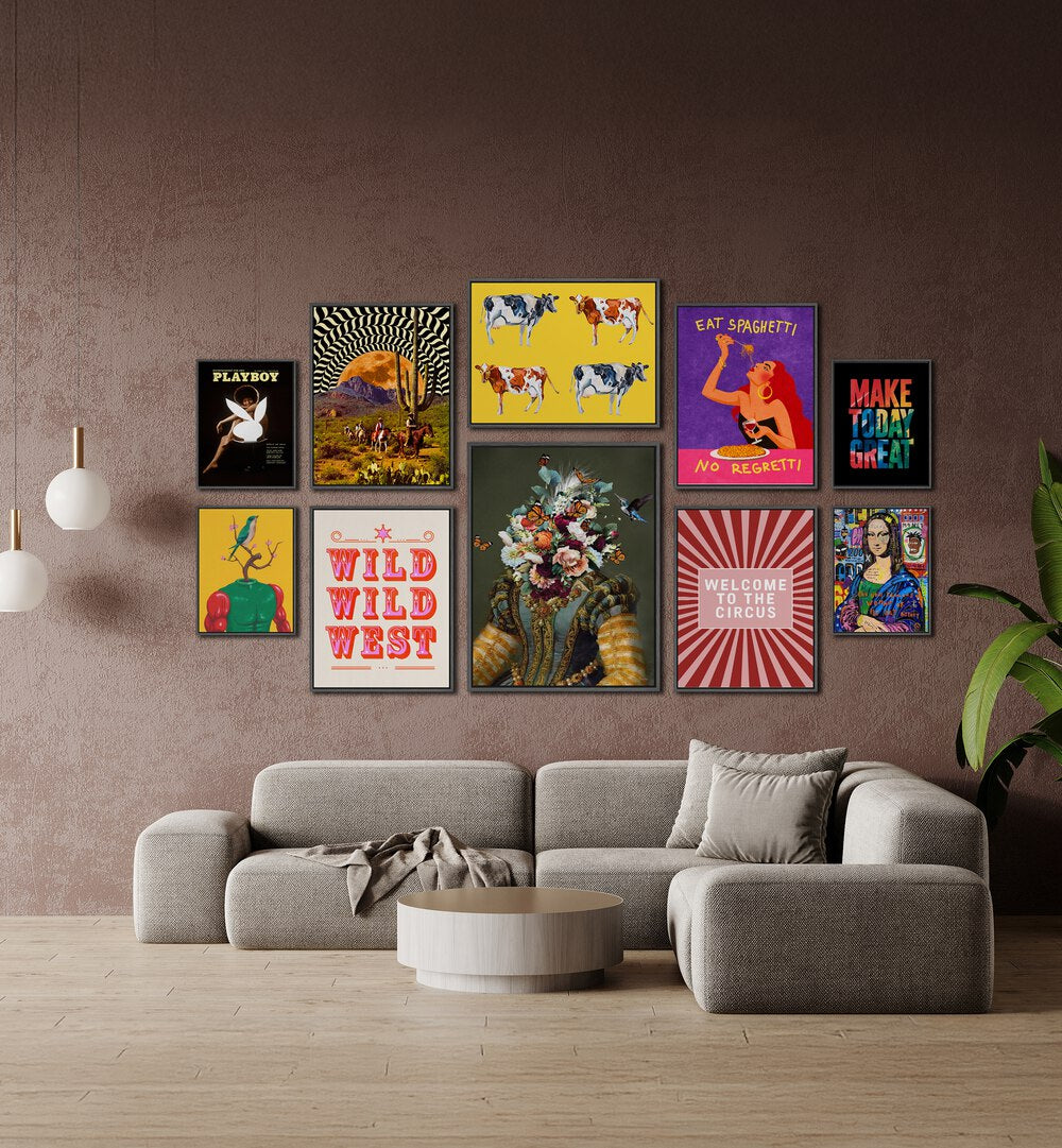 Vibrant WELCOME TO THE CIRCUS GALLERY, GALLERY WALLS add personality to modern spaces with eclectic framed art.