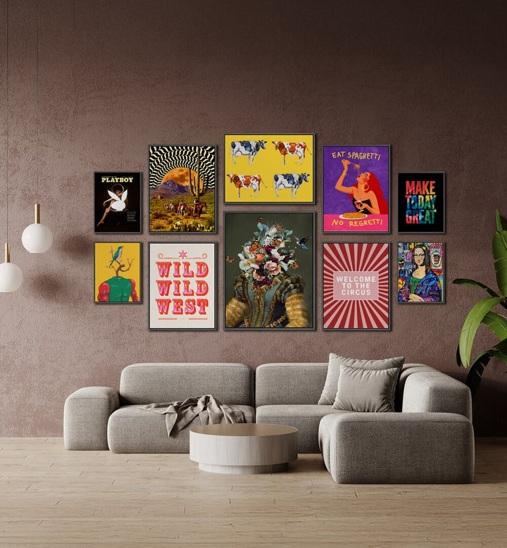Vibrant WELCOME TO THE CIRCUS GALLERY, GALLERY WALLS add personality to modern spaces with eclectic framed art.