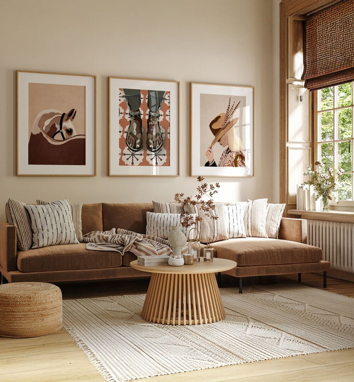 Transform your home with the vibrant WESTERN SOUL SET, SET OF 3 PAINTINGS, showcasing Wild West spirit and style.