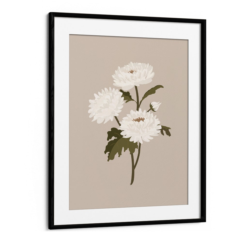 Elegant WHITE FLOWER I, FLORAL FLOWER PAINTINGS in black frame, adding tranquility to your home decor.