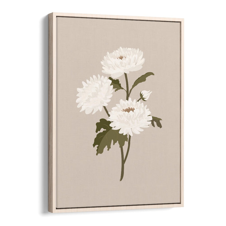 Elegant WHITE FLOWER I, FLORAL FLOWER PAINTINGS art print showcasing jasmine blooms in a chic oak wood floater frame.