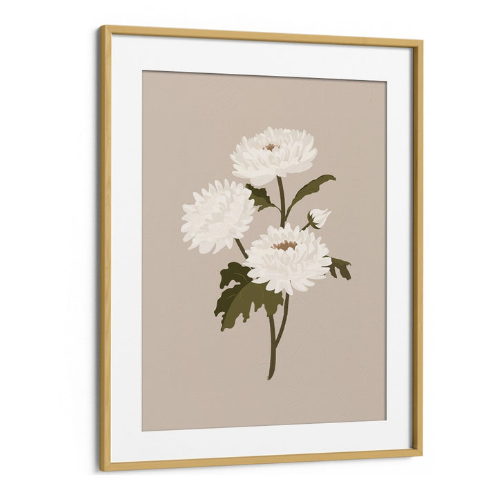 Stunning WHITE FLOWER I, FLORAL FLOWER PAINTINGS art print in an elegant oak frame, perfect for home decor.