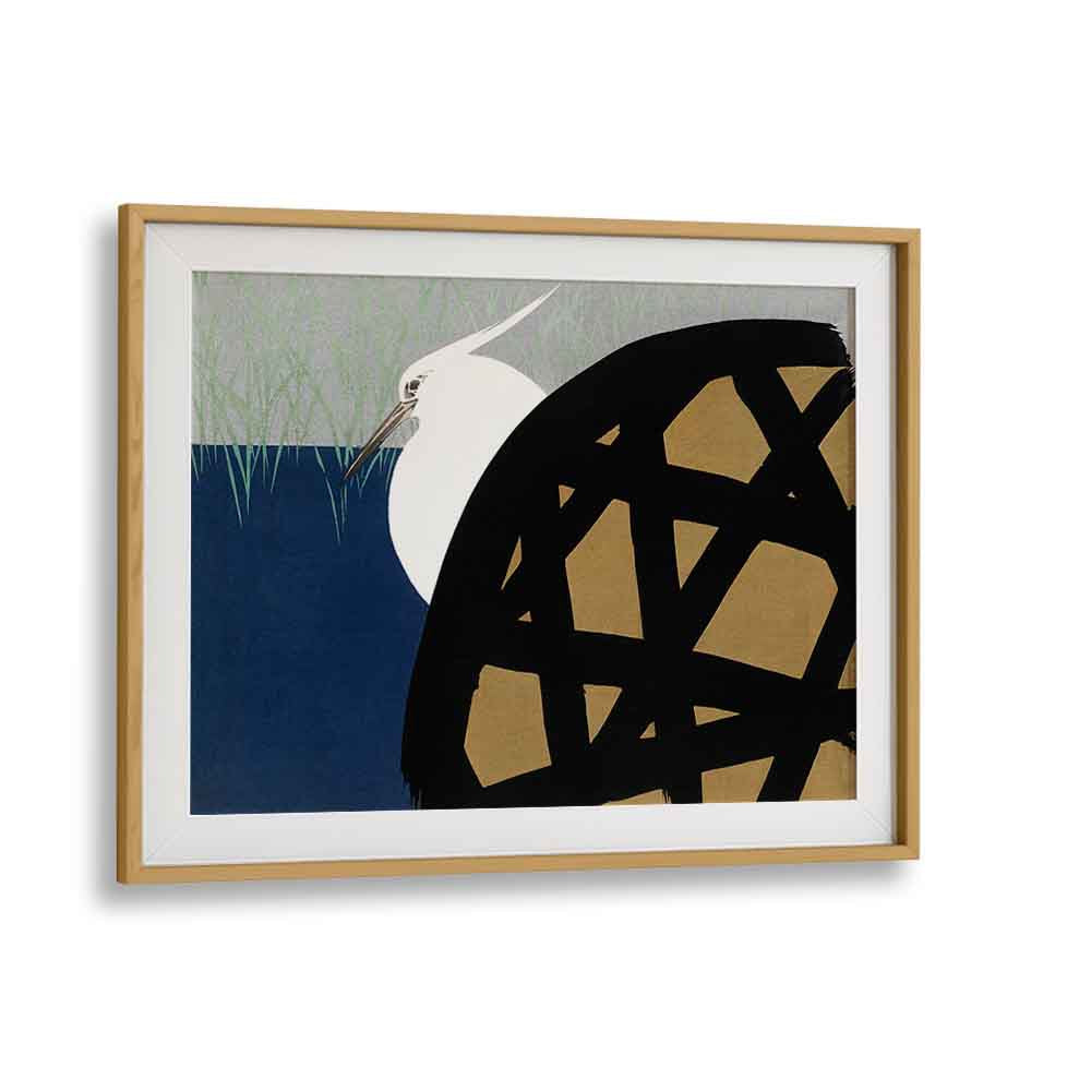 Elegant WHITE HERON (1909) , JAPANESE PAINTINGS art print in a stylish frame, showcasing serene Japanese aesthetics.