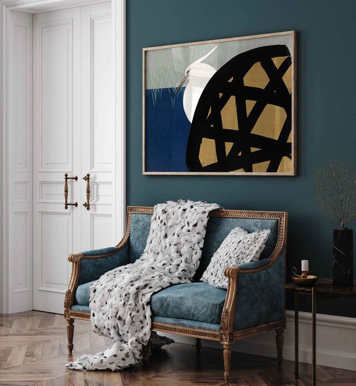 Elegant living space featuring WHITE HERON (1909), JAPANESE PAINTINGS, showcasing serene traditional artistry.