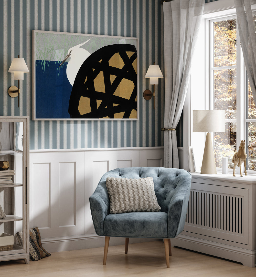 Elegant WHITE HERON (1909) , JAPANESE PAINTINGS art print beautifully enhances modern decor with traditional aesthetics.